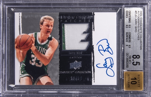 2009-10 Exquisite Collection Autographs Patches #PLB Larry Bird Signed Jersey Patch Card (#18/50) - BGS NM-MT+ 8.5/BGS 10